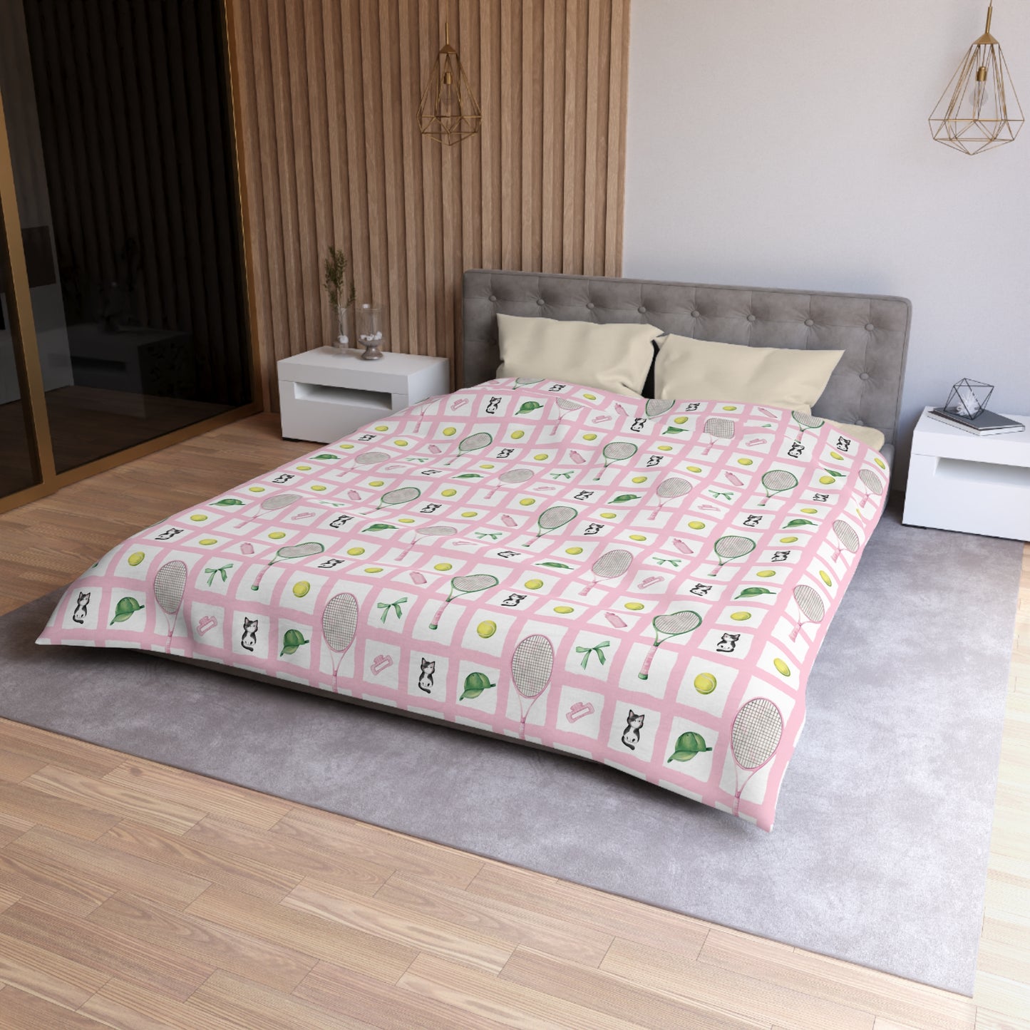 ' Tennis and Cat Themed Microfiber Duvet Cover - Perfect for Sports Lovers, Cozy Bedroom Décor