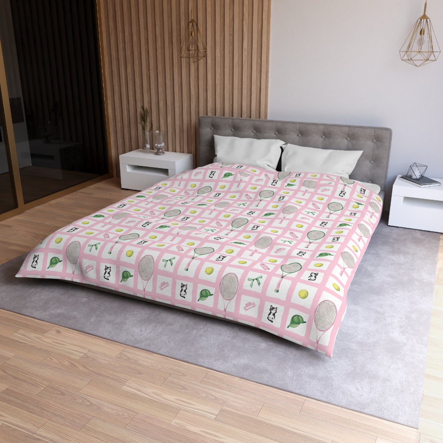 ' Tennis and Cat Themed Microfiber Duvet Cover - Perfect for Sports Lovers, Cozy Bedroom Décor