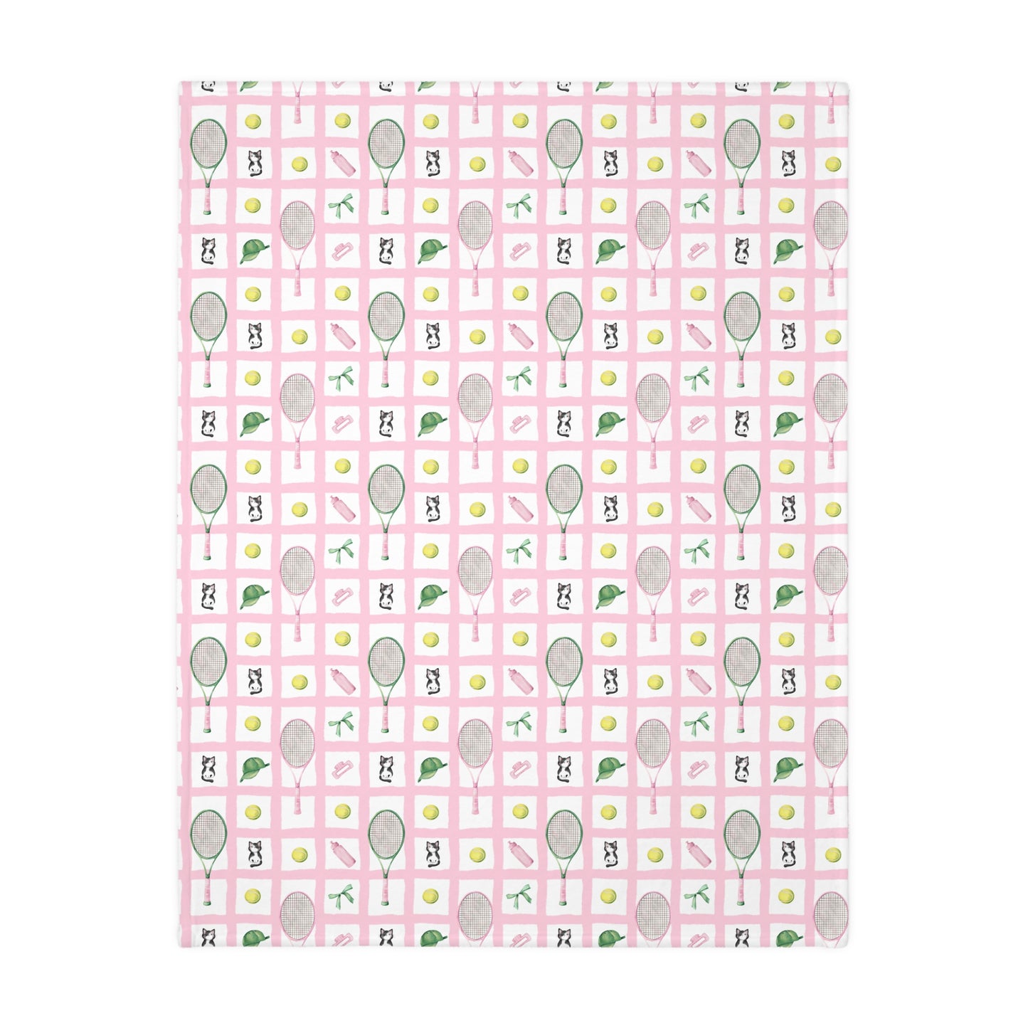 Cozy Velveteen Microfiber Blanket - Fun Tennis and Cat Theme for Home Decor