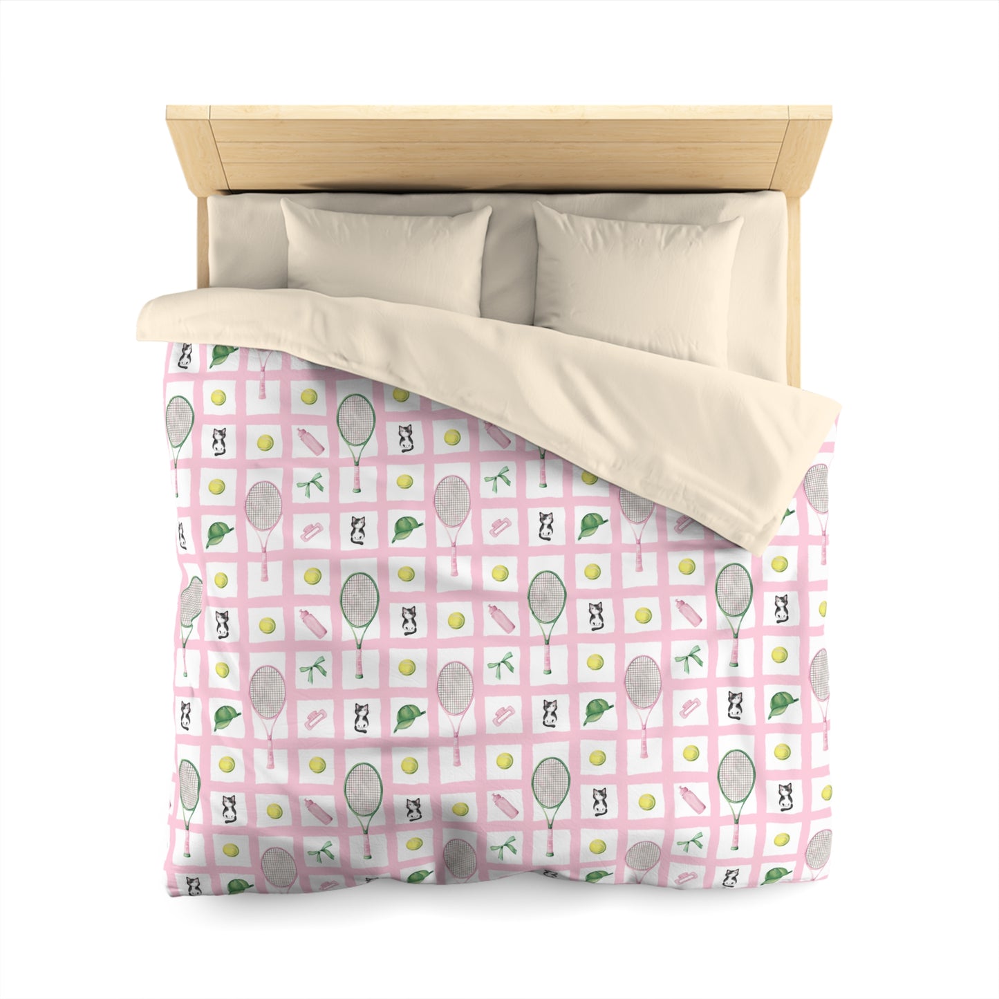 ' Tennis and Cat Themed Microfiber Duvet Cover - Perfect for Sports Lovers, Cozy Bedroom Décor