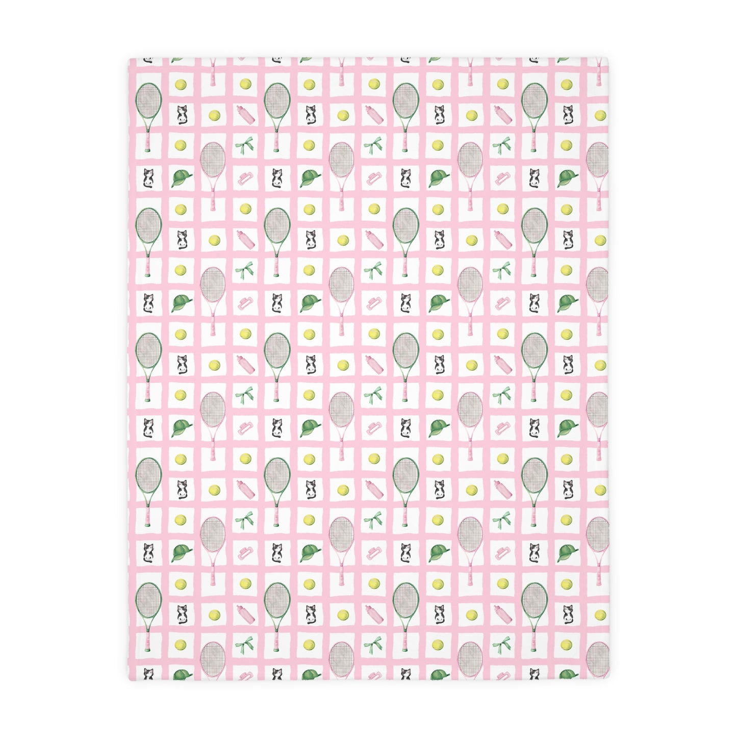 Cozy Velveteen Microfiber Blanket - Fun Tennis and Cat Theme for Home Decor