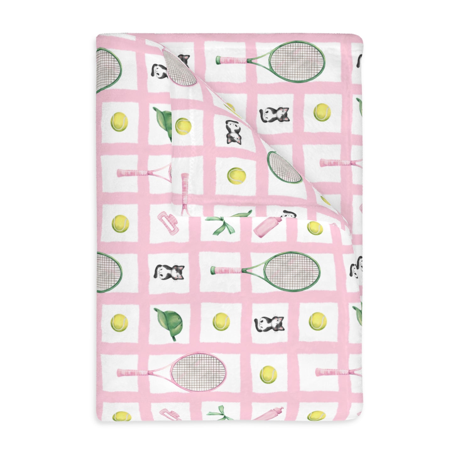 Cozy Velveteen Microfiber Blanket - Fun Tennis and Cat Theme for Home Decor