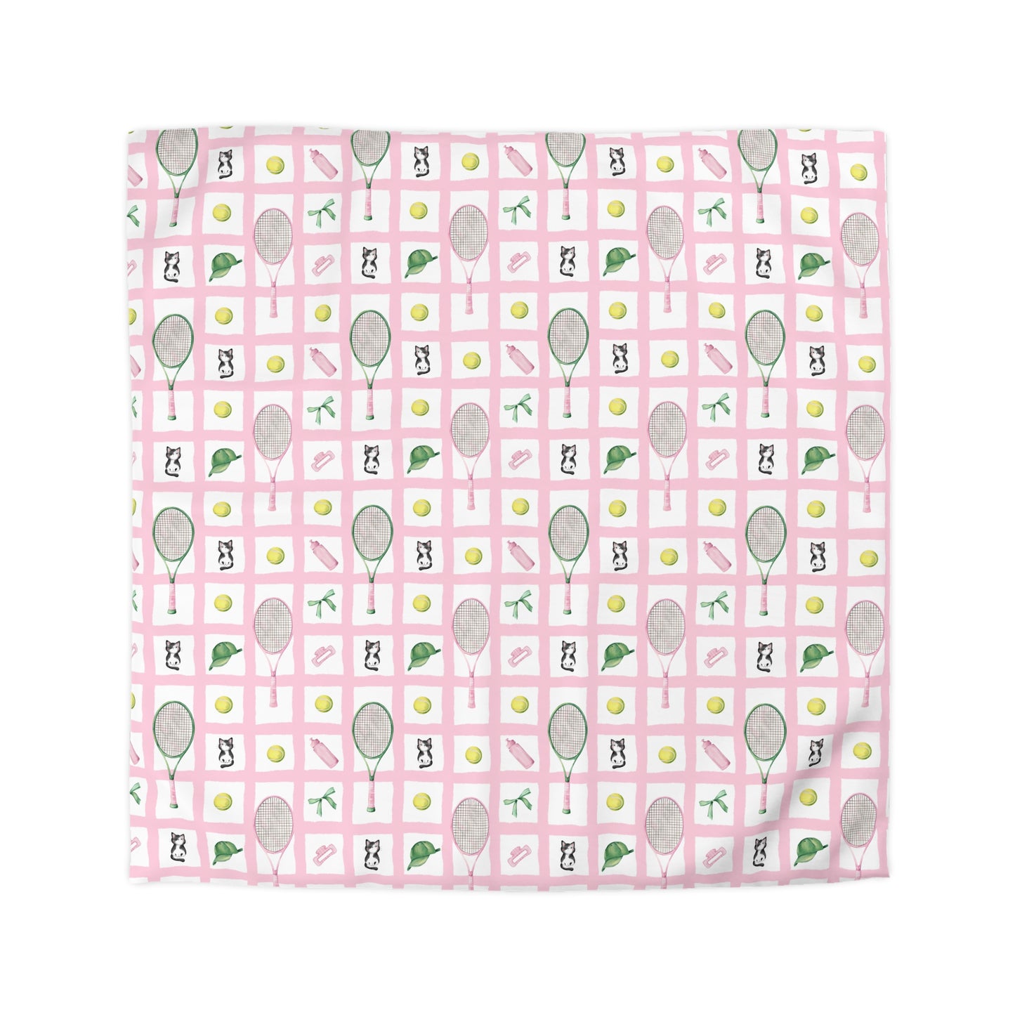 ' Tennis and Cat Themed Microfiber Duvet Cover - Perfect for Sports Lovers, Cozy Bedroom Décor