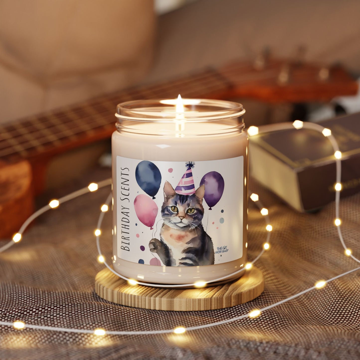 Playful Cat Birthday Candle, Perfect Gift for Pet Lovers, Cozy Home Decor, Cat Lover's Gift, Balloon-Themed Scented Candle