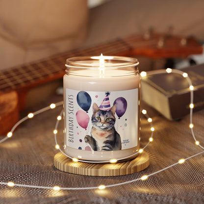Playful Cat Birthday Candle, Perfect Gift for Pet Lovers, Cozy Home Decor, Cat Lover's Gift, Balloon-Themed Scented Candle
