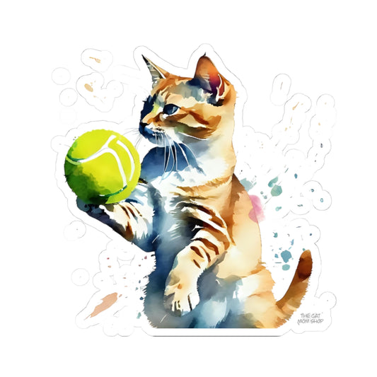 Colorful Cat Tennis Kiss-Cut Stickers | Ideal for Cat Lovers, Laptop Decor, Gift for Pet Owners, Fun Party Favors, Cute Home Decor
