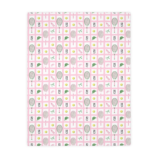 Cozy Velveteen Microfiber Blanket - Fun Tennis and Cat Theme for Home Decor