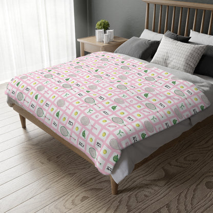 Cozy Velveteen Microfiber Blanket - Fun Tennis and Cat Theme for Home Decor