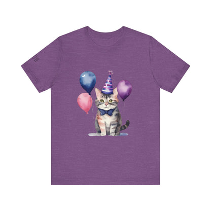 Cat Party Short Sleeve Tee | Fun Birthday Gift, Cute Cat Shirt, Festive Pet Lover Tee, Animal Lover Apparel, Gift for Cat Owners
