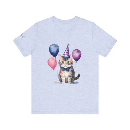 Cat Party Short Sleeve Tee | Fun Birthday Gift, Cute Cat Shirt, Festive Pet Lover Tee, Animal Lover Apparel, Gift for Cat Owners