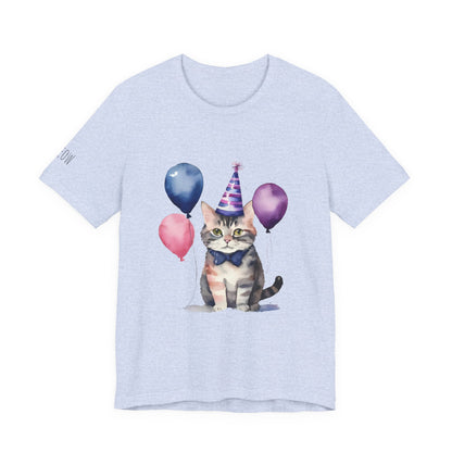 Cat Party Short Sleeve Tee | Fun Birthday Gift, Cute Cat Shirt, Festive Pet Lover Tee, Animal Lover Apparel, Gift for Cat Owners