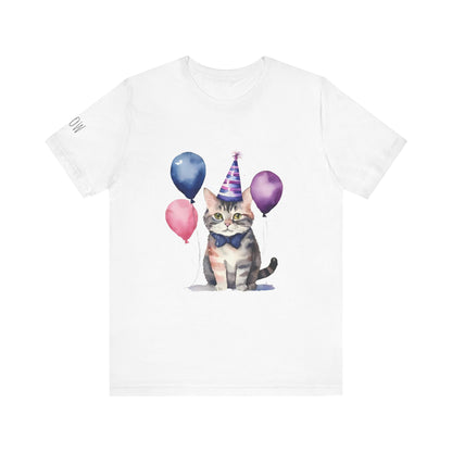 Cat Party Short Sleeve Tee | Fun Birthday Gift, Cute Cat Shirt, Festive Pet Lover Tee, Animal Lover Apparel, Gift for Cat Owners