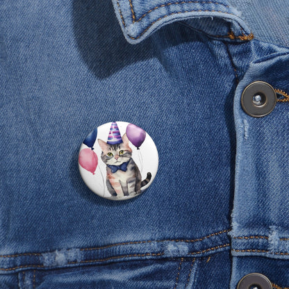 Custom Cat Party Pin Buttons, Unique Cat Accessories, Fun Birthday Gift, Cute Pet Lover Pins, Celebration Badge Fashion